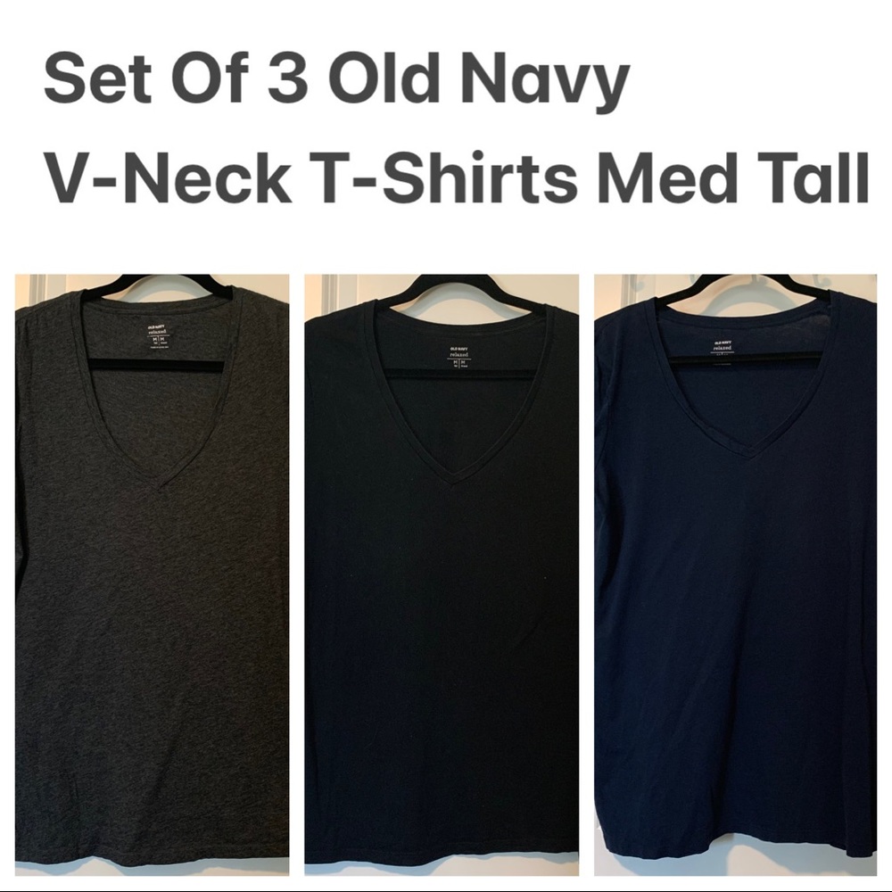 Set of 3 Old Navy Relaxed V-Neck Tees Gray, Black & Navy Med Tall